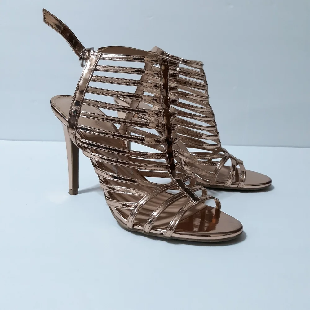 CHRISTIAN SIRIANO Rose gold gladiator heel…